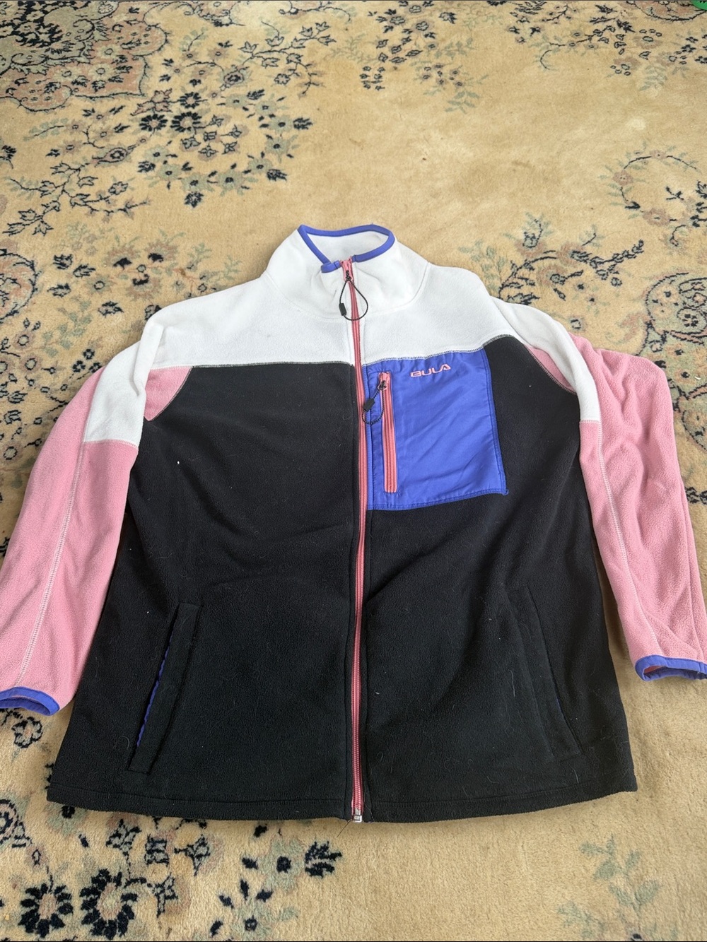 Colorblock Teddy Fleece Jacket in Pink, Black, White & Blue